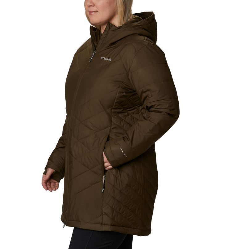 Women's Columbia Heavenly Long Hooded Jackets Dark Brown | Plus Size CA-J8364